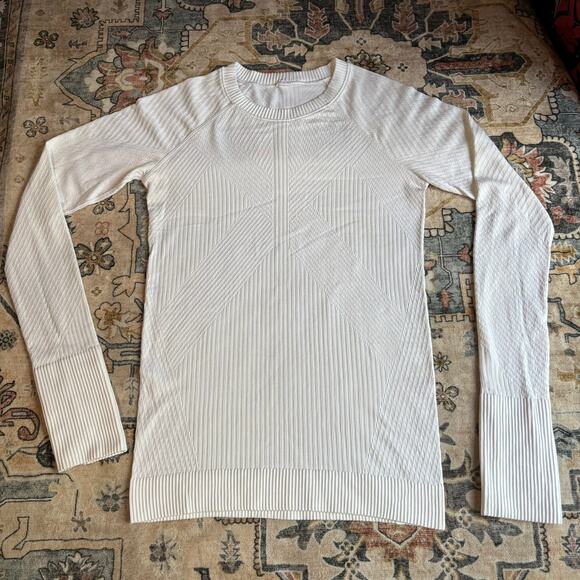Lululemon Rest Less Pullover Long Sleeve Base Layer Gym White Thumb Hole Size 6 - Picture 1 of 12
